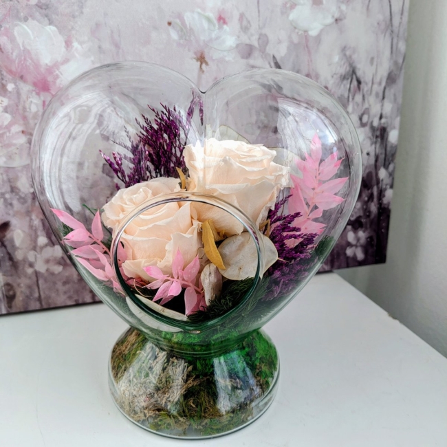 Coeur en verre couleurs saumon clair